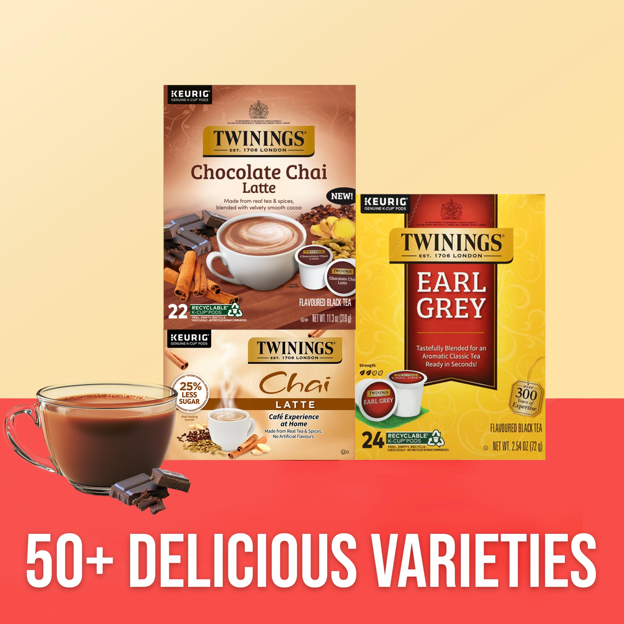 Twinings Chocolate Chai Latte served hot or iced for versatile enjoyment.
