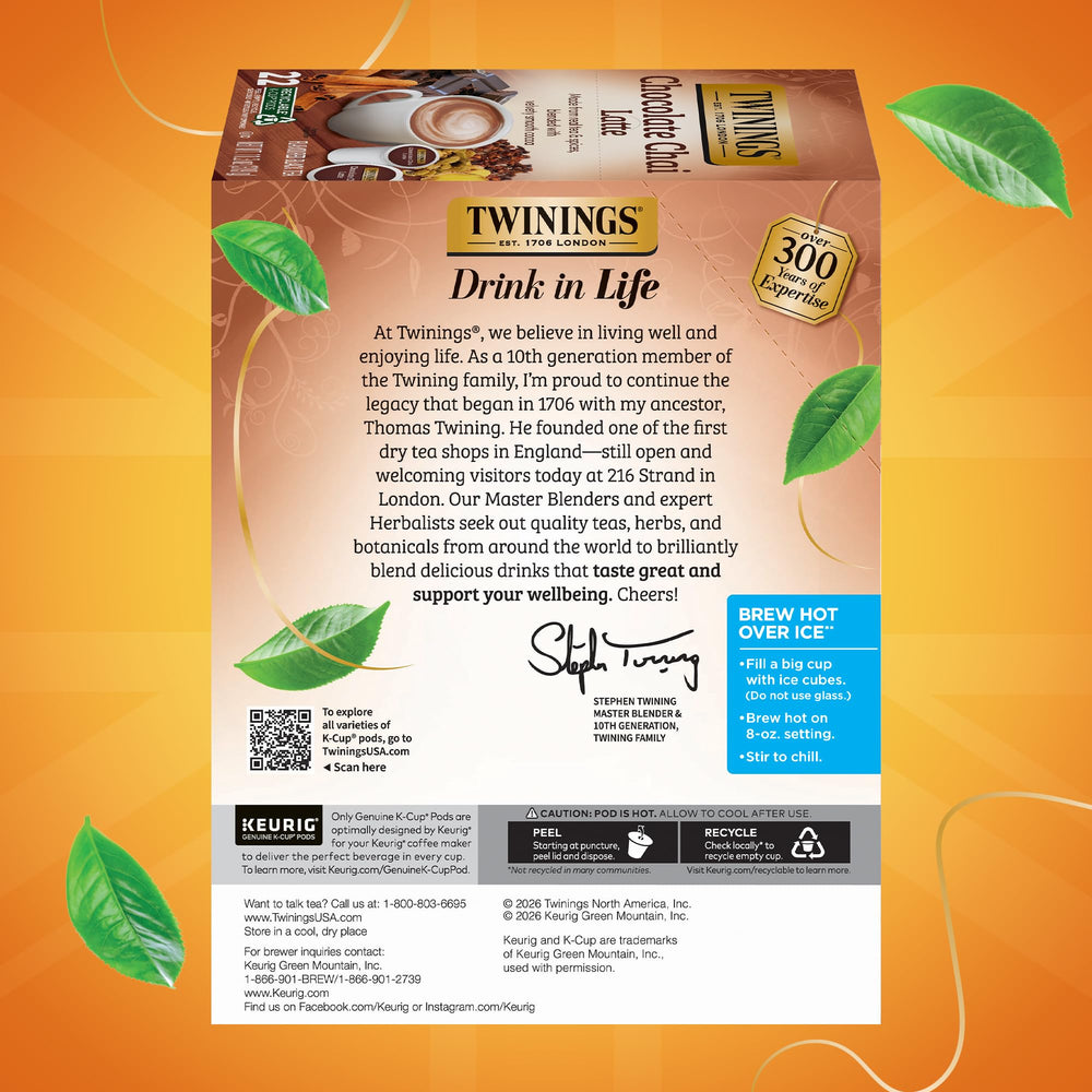 Twinings Chocolate Chai Latte Keurig setup for fast, hot or iced drinks.