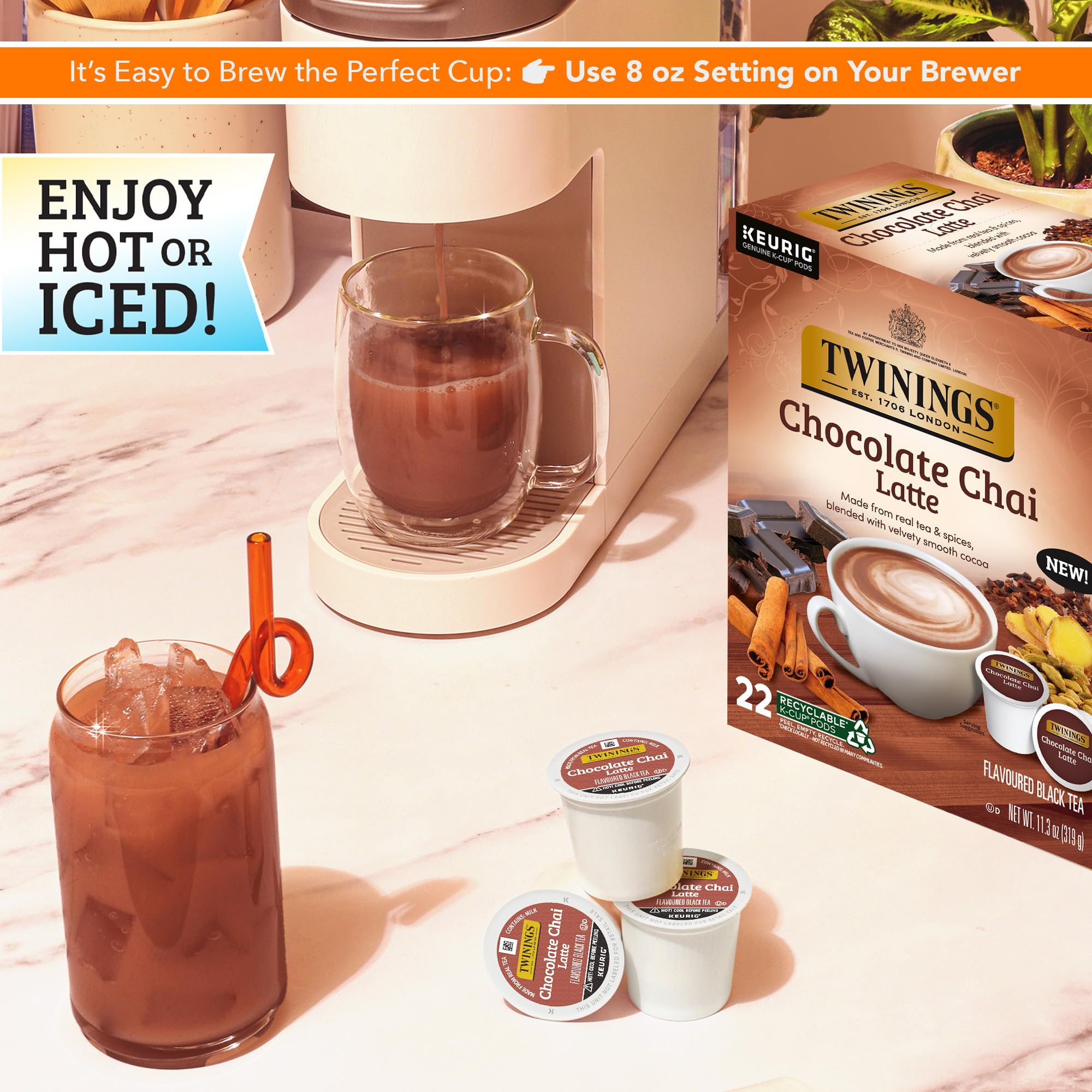 Twinings Chocolate Chai Latte mug setup showcasing at-home café vibe.
