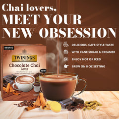 Twinings Chocolate Chai Latte tea blend with spices for rich, inviting flavor.