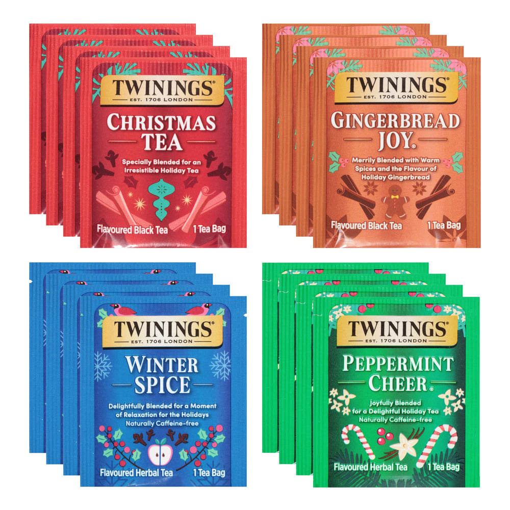 Twinings Christmas Holiday Variety Tea Bags box, 40-count, gift-ready set