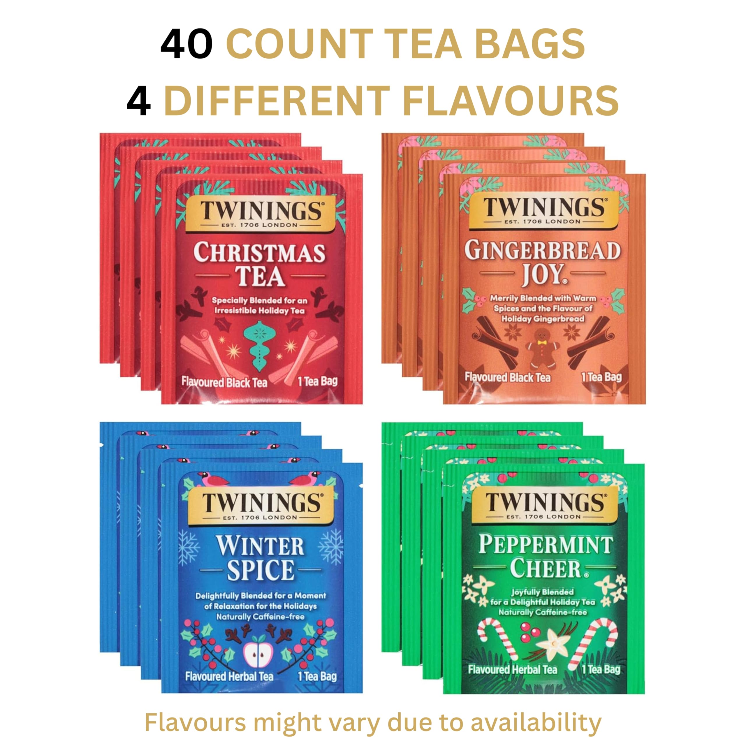 Close-up of Twinings packaging for the four-flavour holiday pack