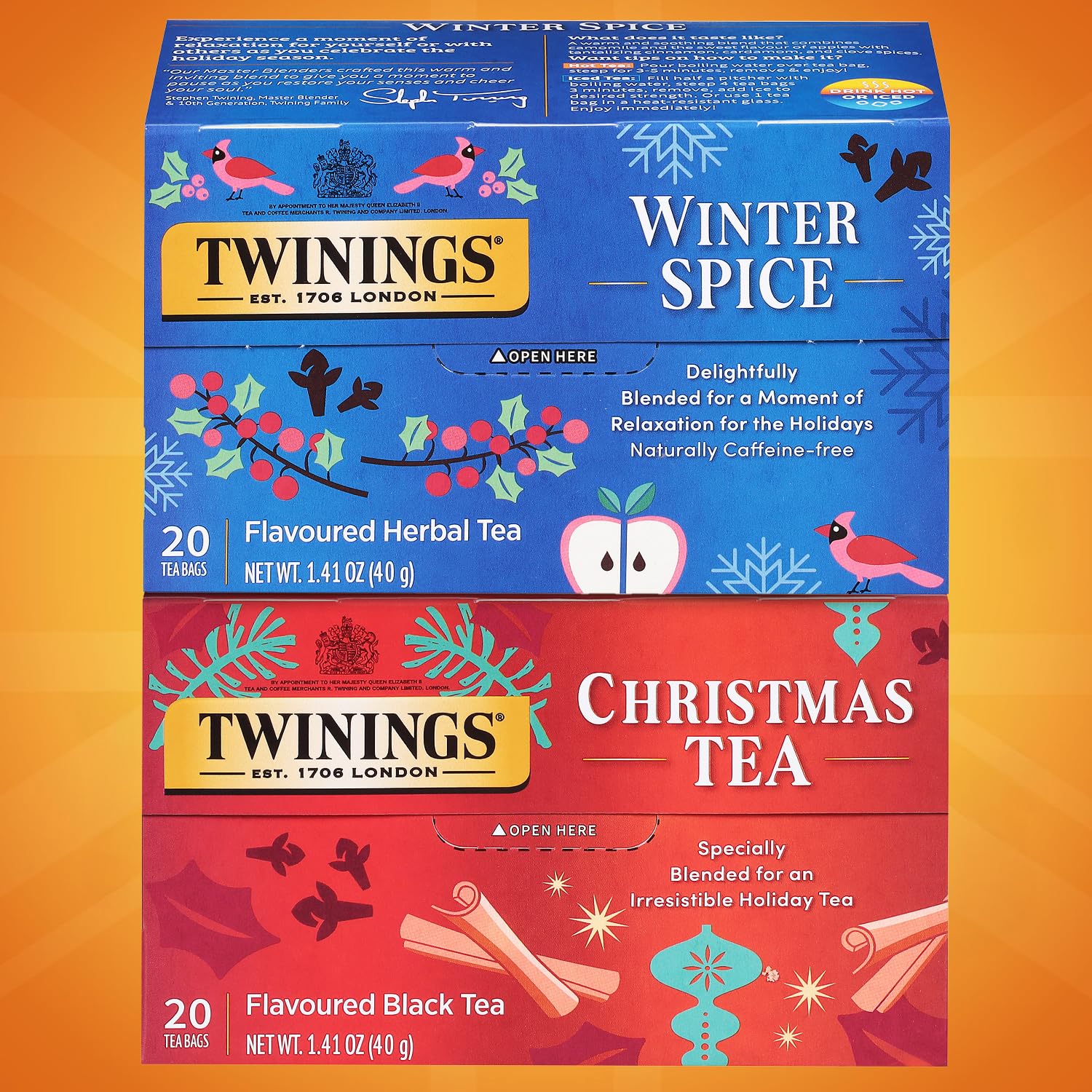 Twinings Christmas Tea bags closeup displaying bold black tea notes