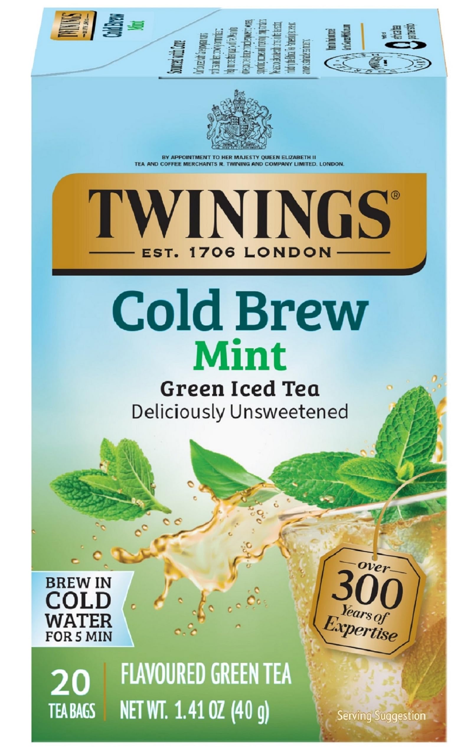 Twinings Cold Brew Mint Tea bags ready for quick iced tea.