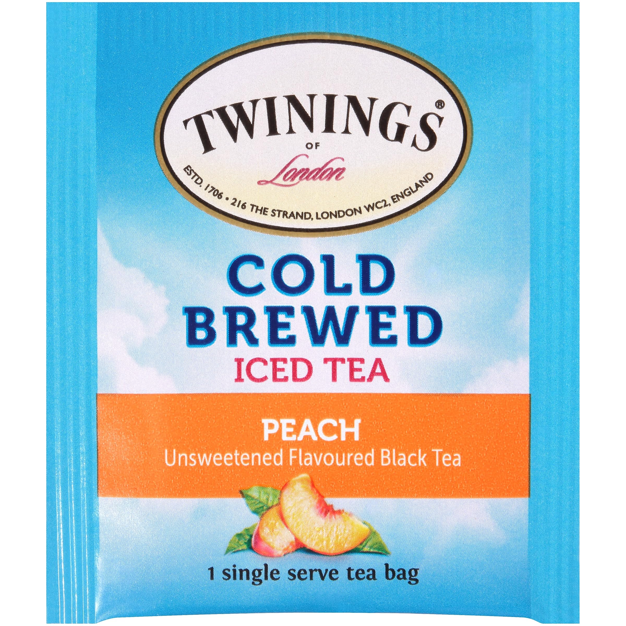 Peach cold brew tea bags in a pitcher, ready to chill.