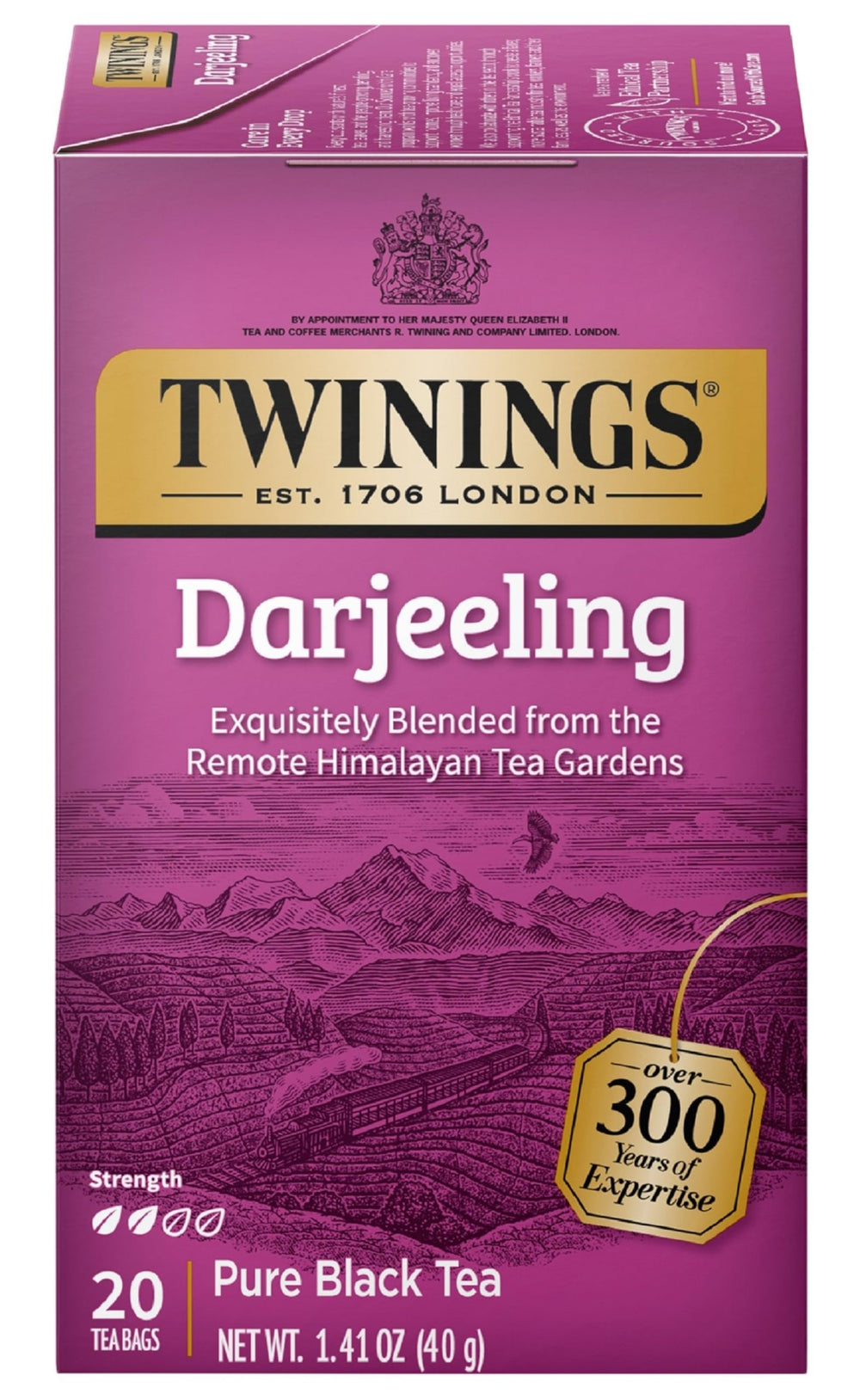 Twinings Darjeeling tea bags in a 20-count box for quick, fresh brews