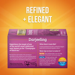 Close-up of Twinings Darjeeling tea bags showing premium leaves for a refined brew