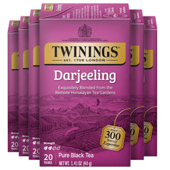 Twinings Darjeeling tea bags close-up, highlighting the delicate flavor for a refined brew.