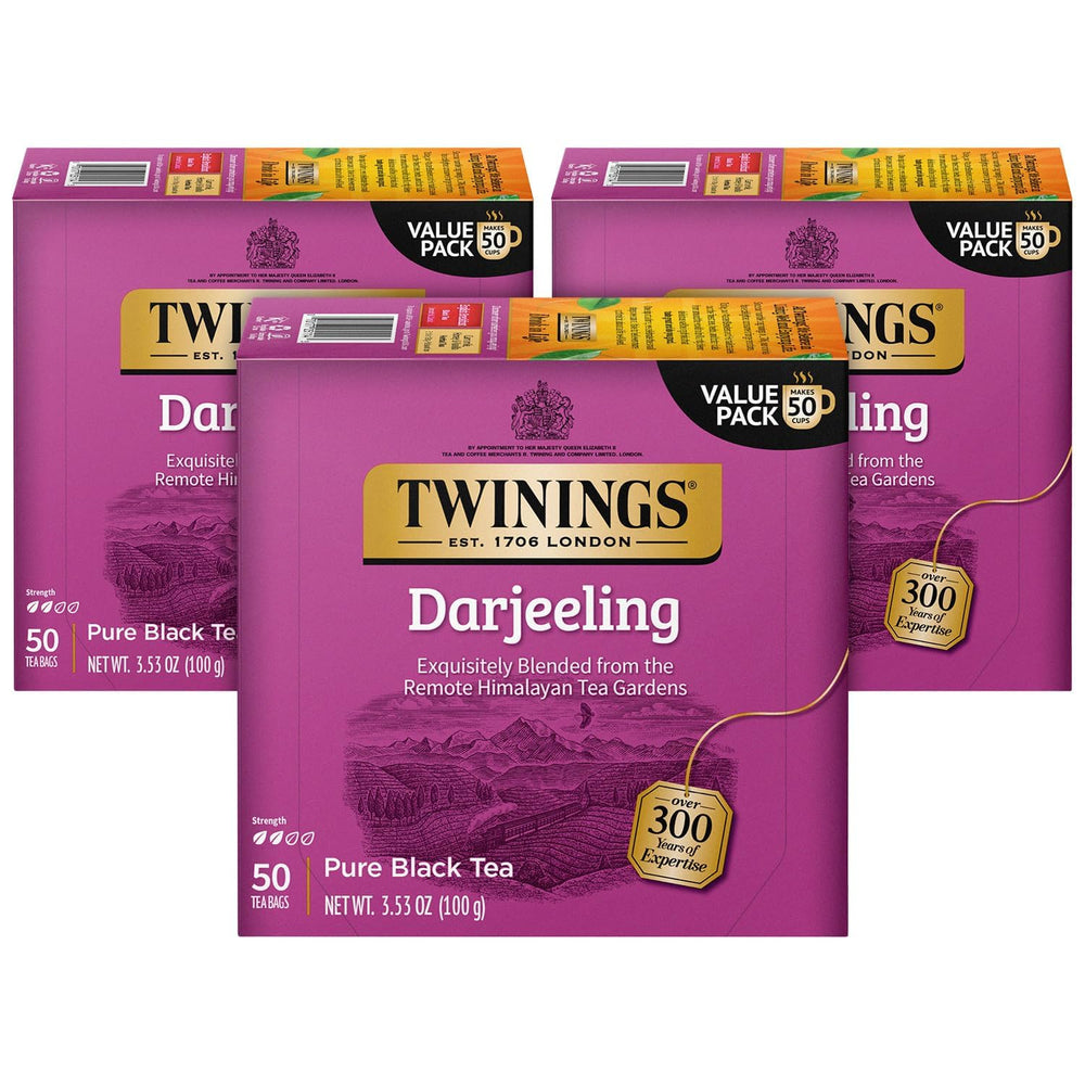 Twinings Darjeeling tea bag closeup showing delicate aroma for refined sipping