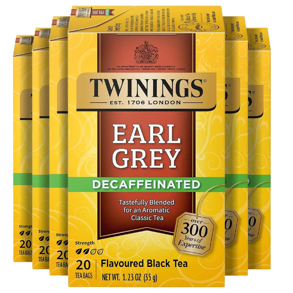 Twinings decaf Earl Grey tea bags with citrus bergamot aroma for smooth cups.