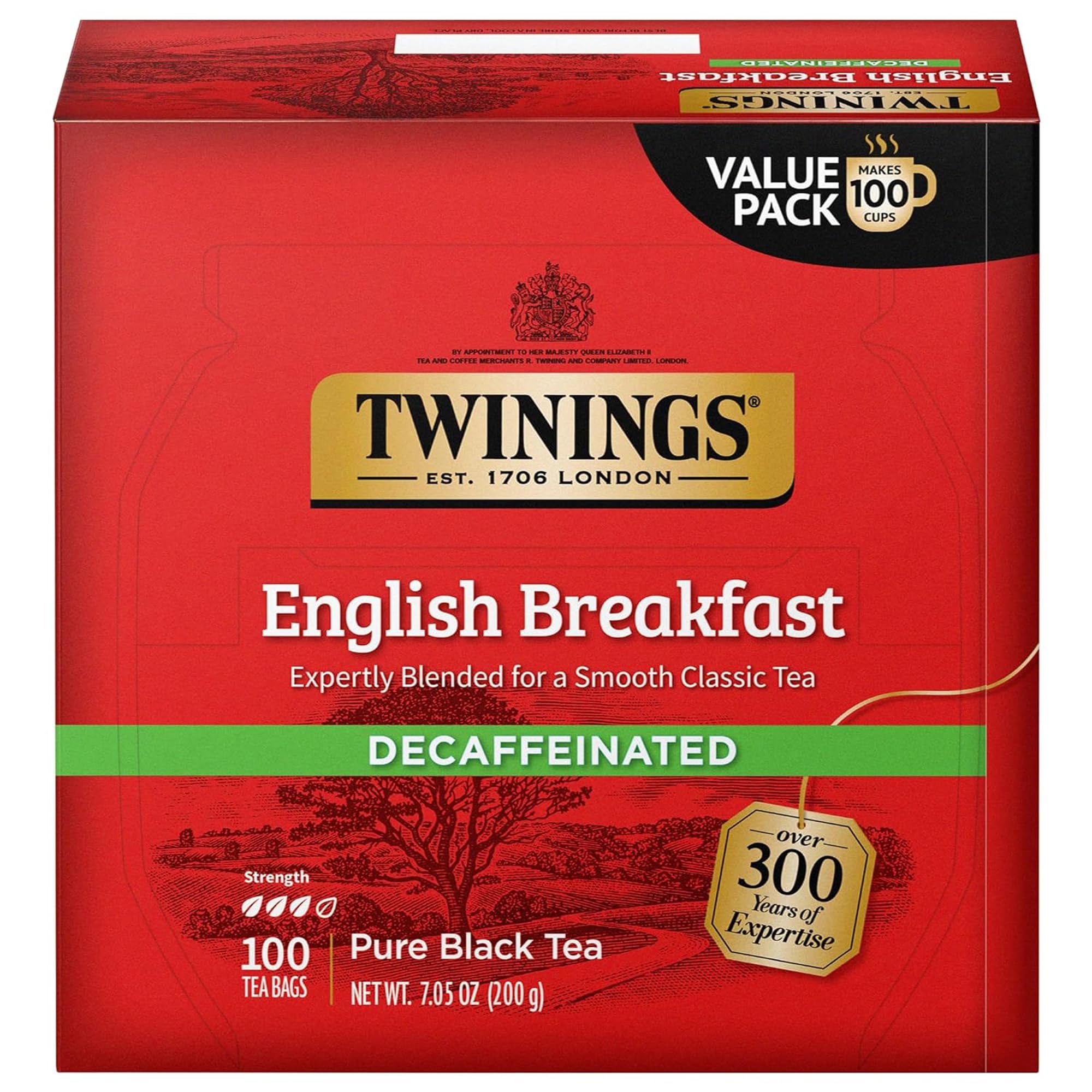 Twinings Decaf English Breakfast tea bags for a caffeine-free daily ritual.