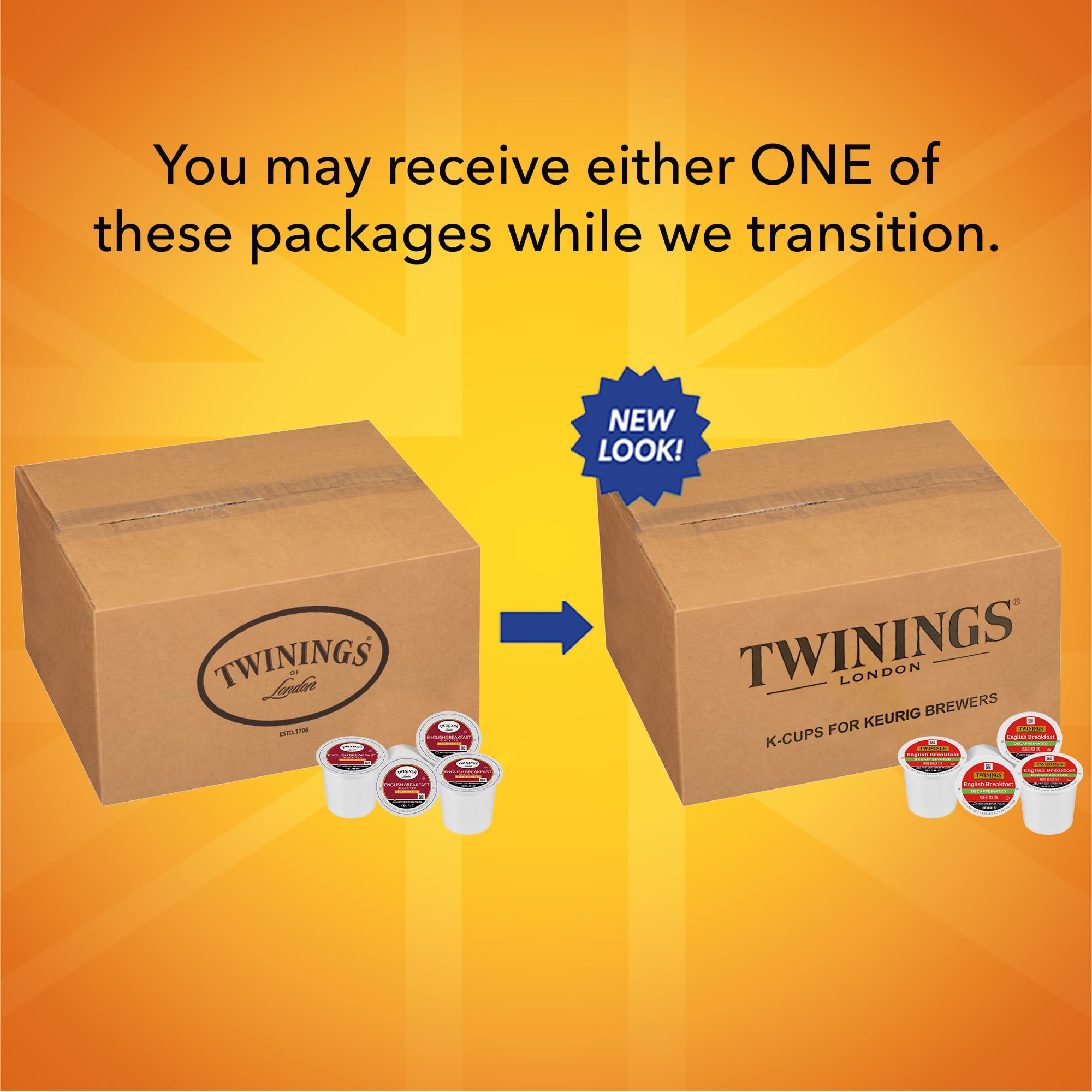 Twinings tea pod next to a steaming cup, warm comfort without caffeine.