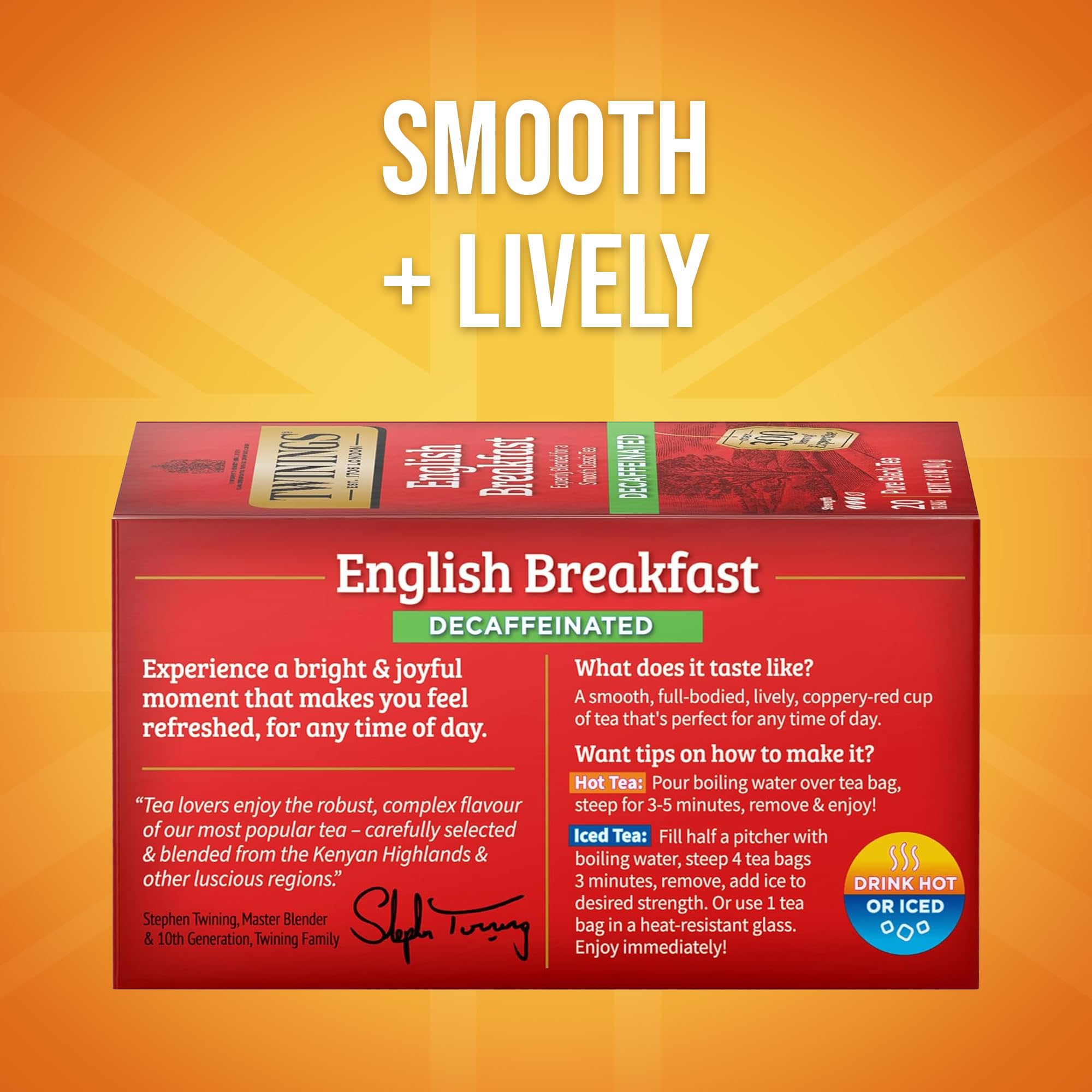 Twinings Decaf English Breakfast cup with rich, smooth, caffeine-free flavor.