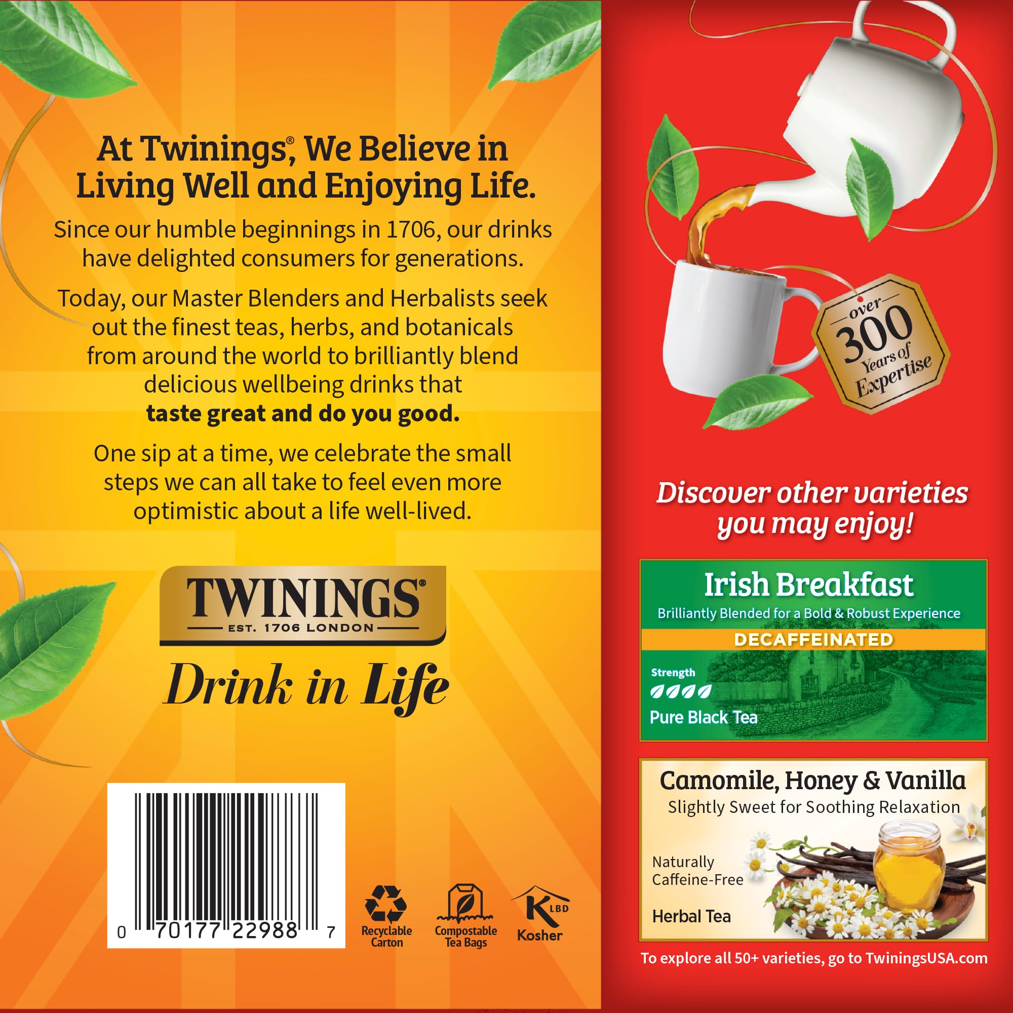 Twinings Decaf English Breakfast tea on the go in a sealed bag.