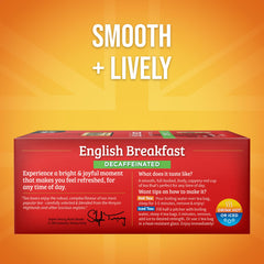 Twinings Decaf English Breakfast packaging preserves freshness for on-the-go brewing.