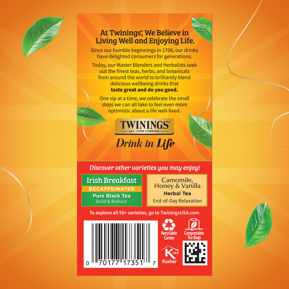 Twinings Decaf English Breakfast steep to enjoy hot or iced.