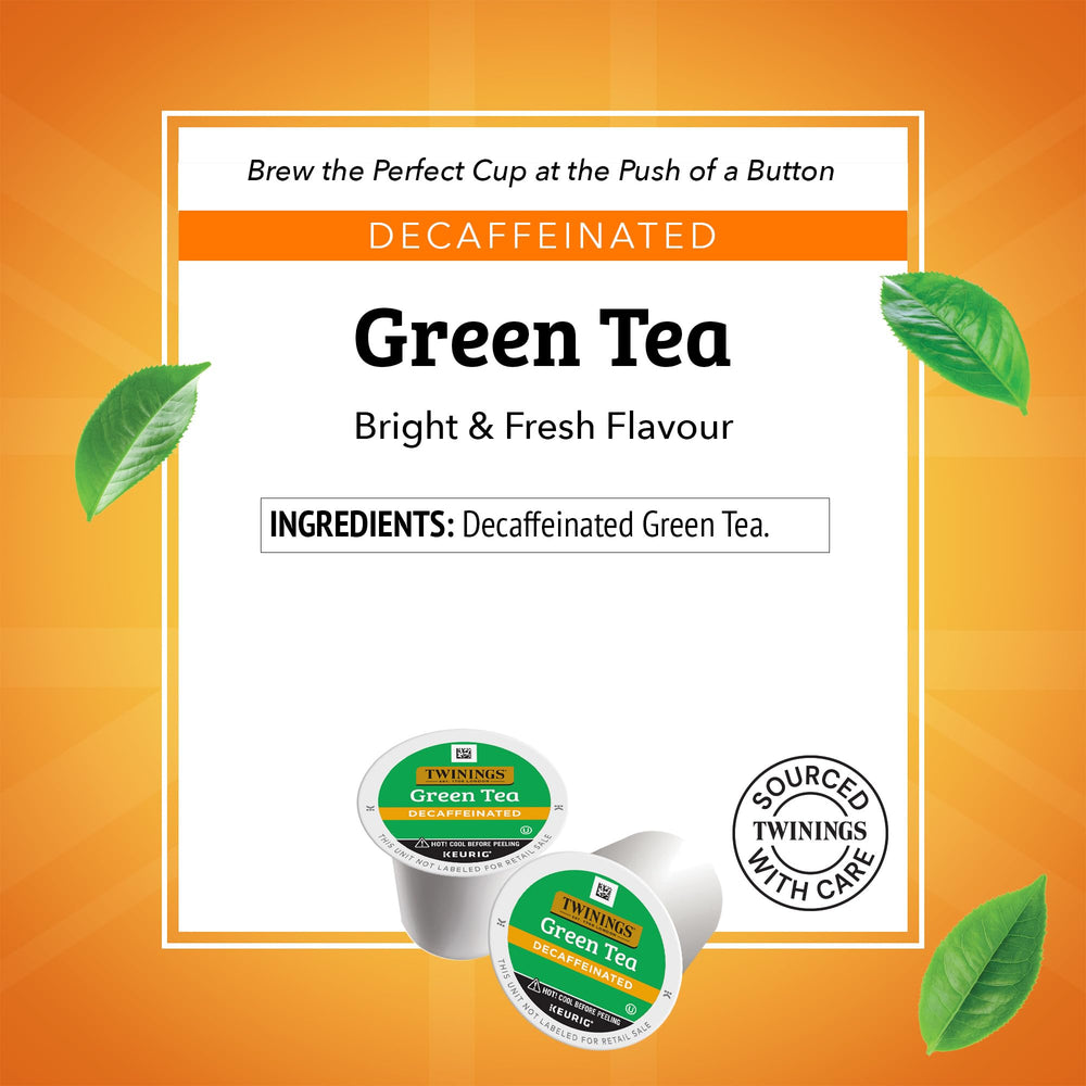 Close-up of Twinings decaf green tea pods ready in a Keurig
