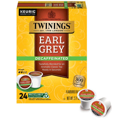 Twinings decaffeinated Earl Grey K-Cup pod for Keurig, caffeine-free flavor.