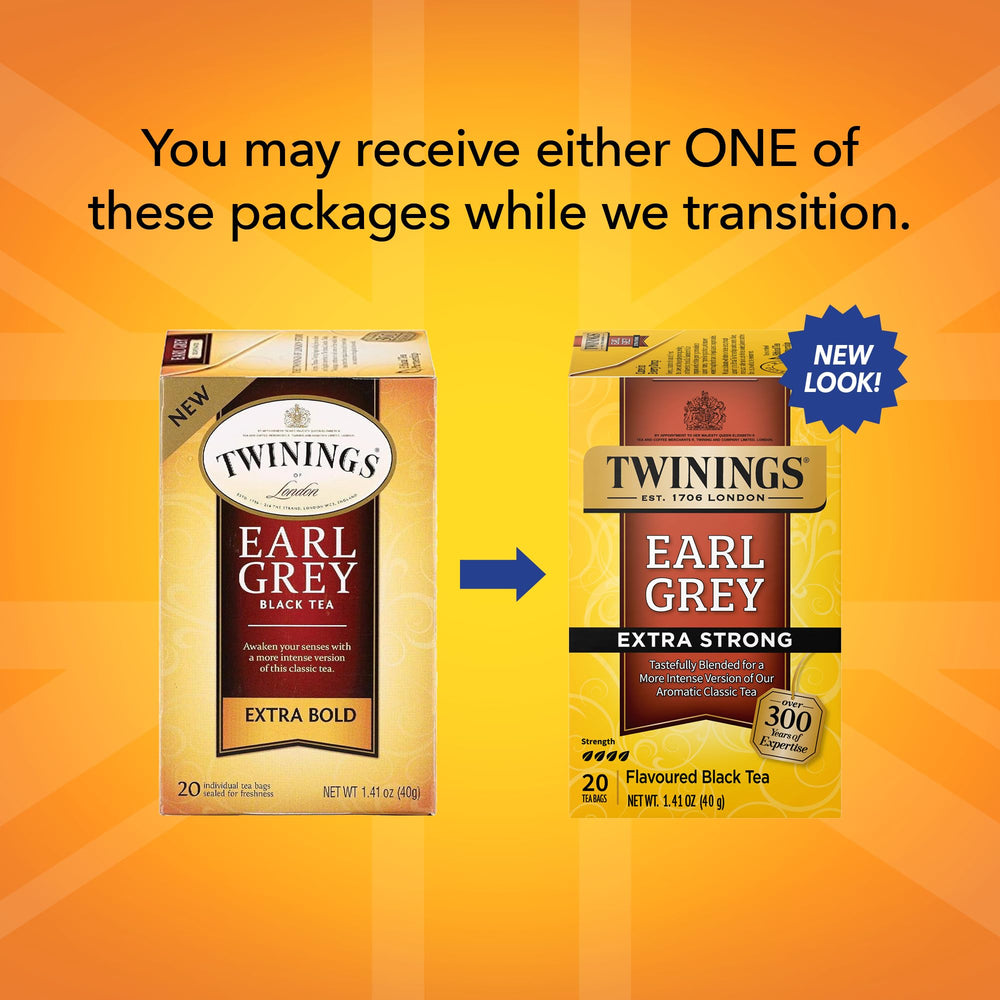 A bergamot citrus aroma enhances Twinings Earl Grey Extra Strong.