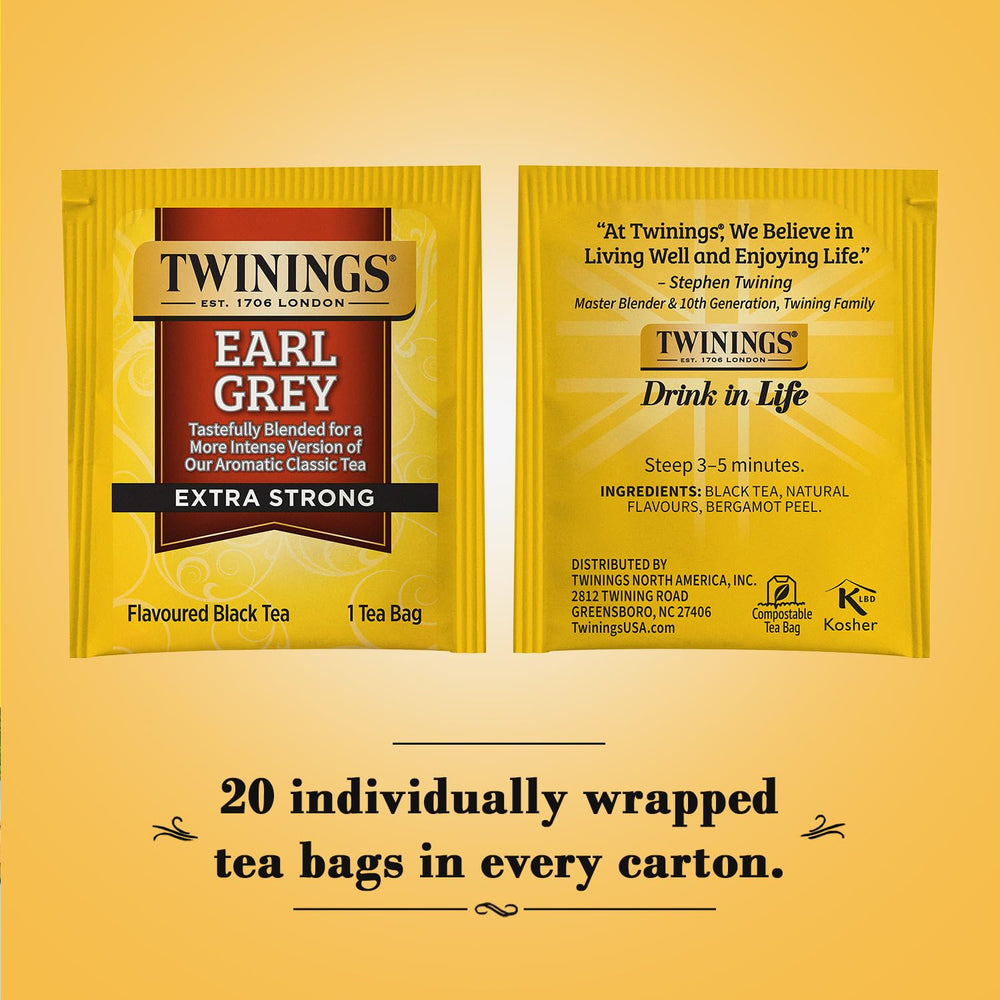 Twinings Earl Grey Extra Strong cup reveals a rich amber brew.