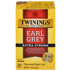 Twinings Earl Grey Extra Strong tea bags in a pack for bold flavor and convenience