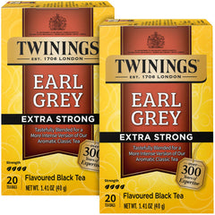 Twinings Earl Grey Extra Strong tea bags deliver bold bergamot flavor.