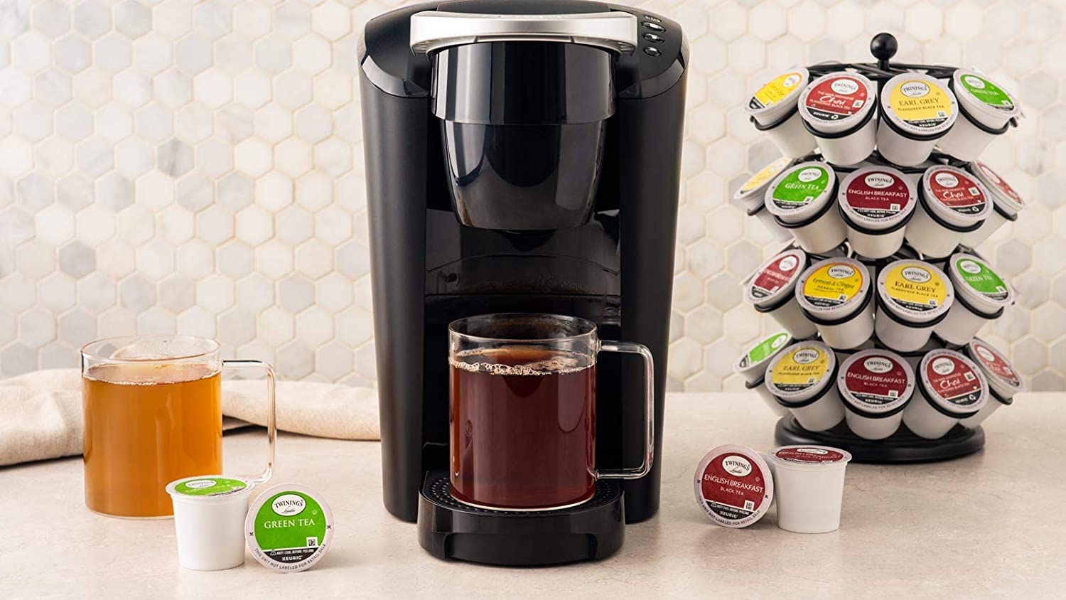 K-Cup in Keurig brewer ready for a fast brew.