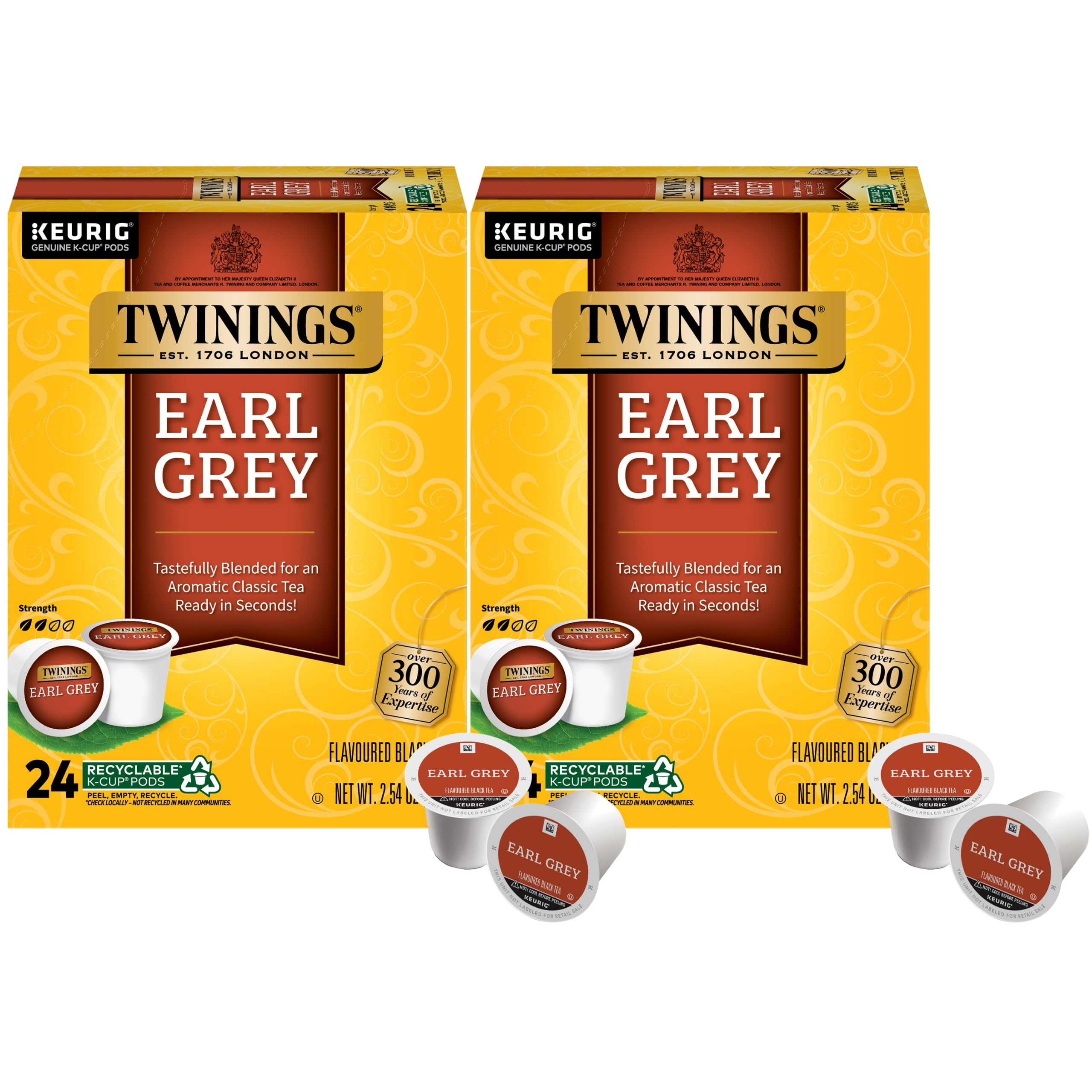 Twinings Earl Grey K-Cup Pods two-boxes front view, convenient single-serve tea.