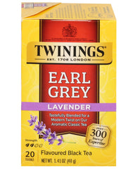Twinings Earl Grey Lavender tea bags in a 20-pack for easy travel and on-the-go brewing.