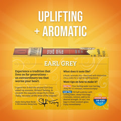Sealed Earl Grey tea bags from Twinings ensure freshness for travel.