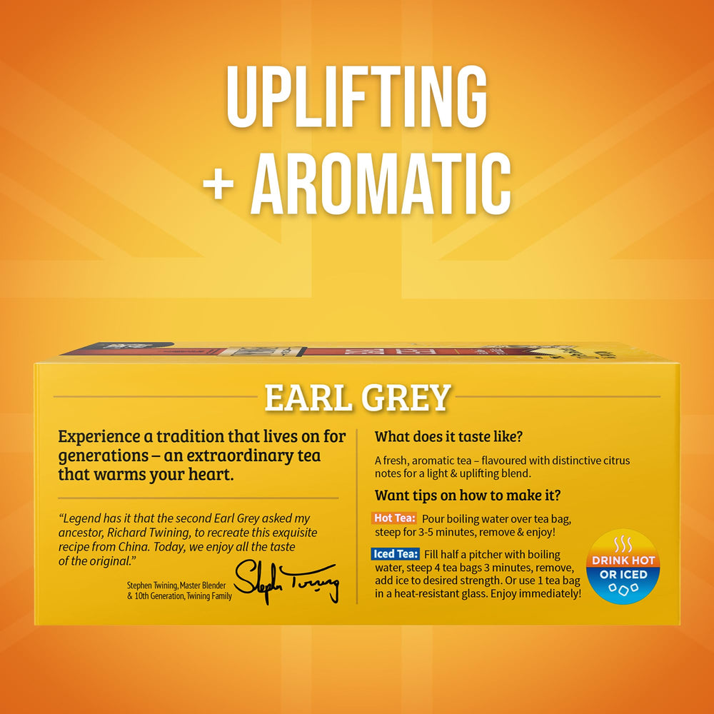 Twinings Earl Grey with citrus and bergamot aroma for a bright, flavorful cup.
