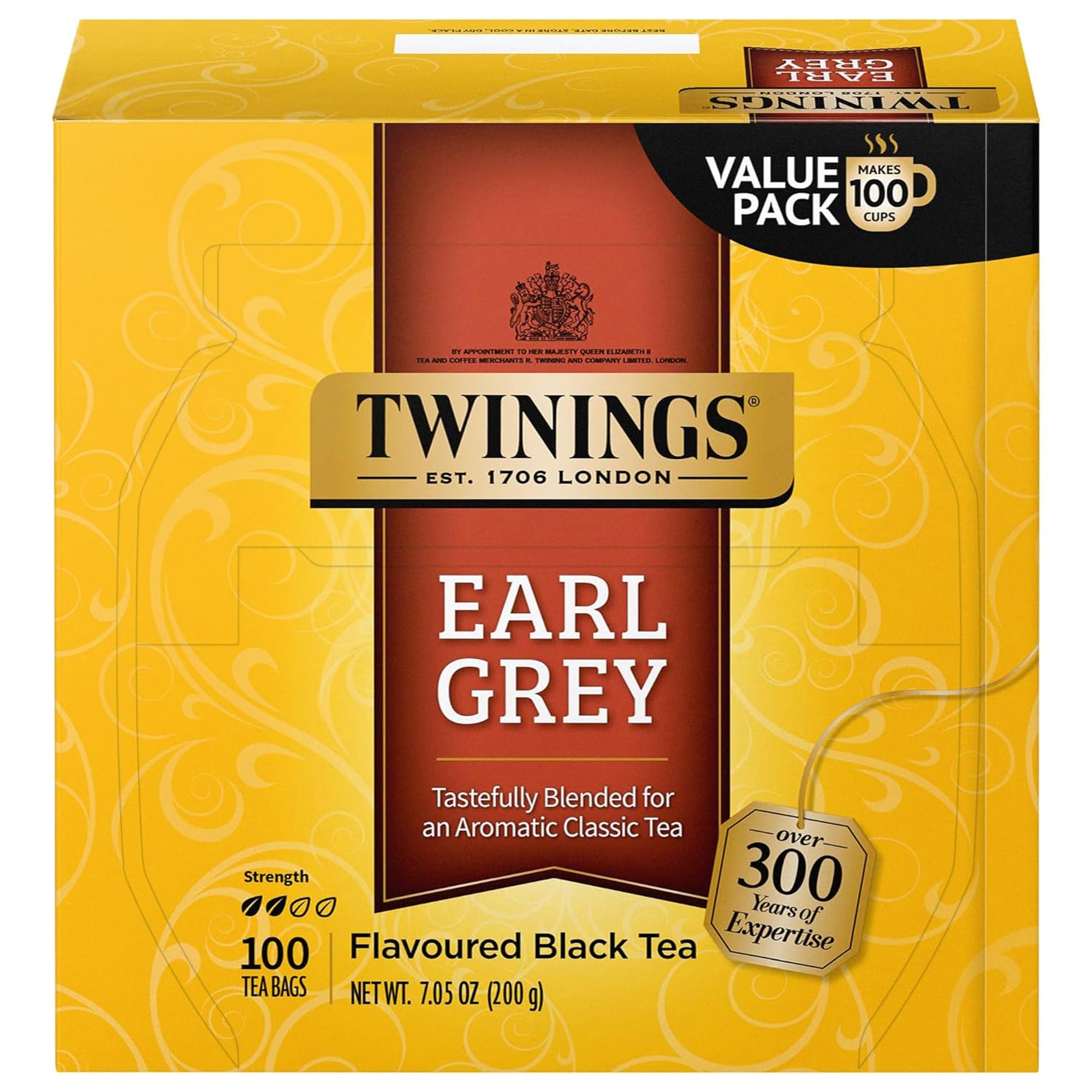 Twinings Earl Grey tea in individually wrapped bags for freshness on the go.