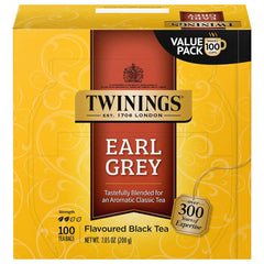 Twinings Earl Grey tea in individually wrapped bags for freshness on the go.