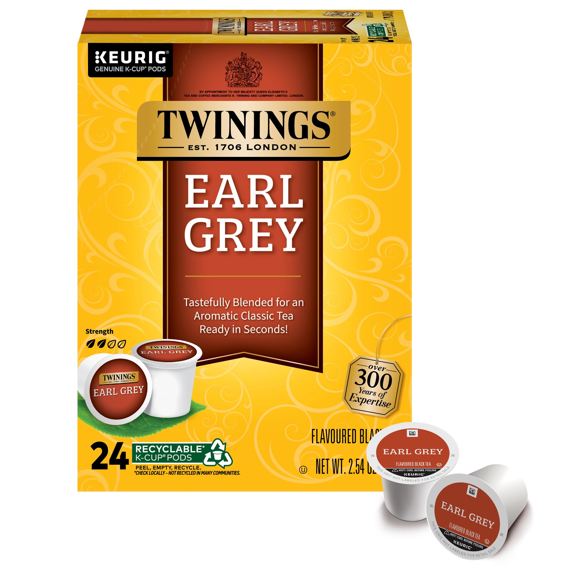 Twinings Earl Grey K-Cup Pods 24-pack for quick, flavorful mornings.