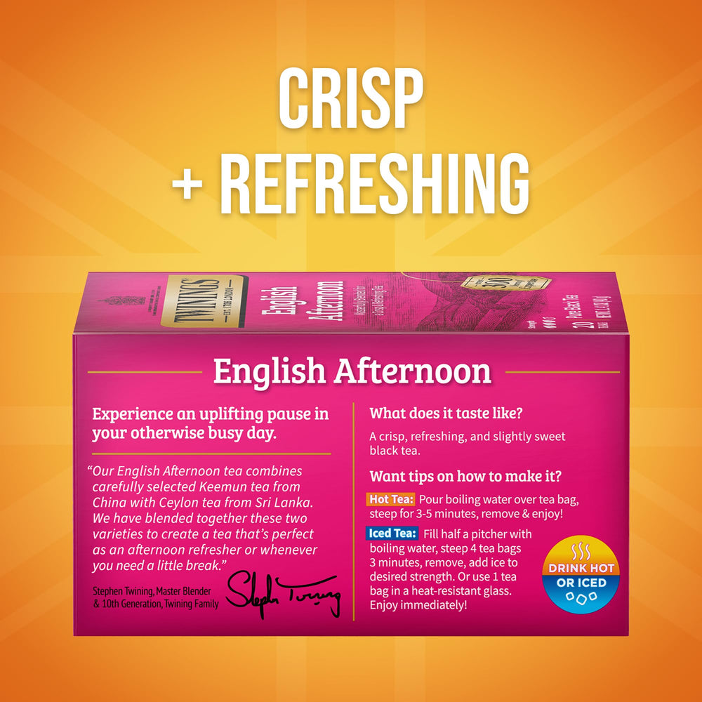 Twinings English Afternoon Tea box and cups ready for a refined tea moment.