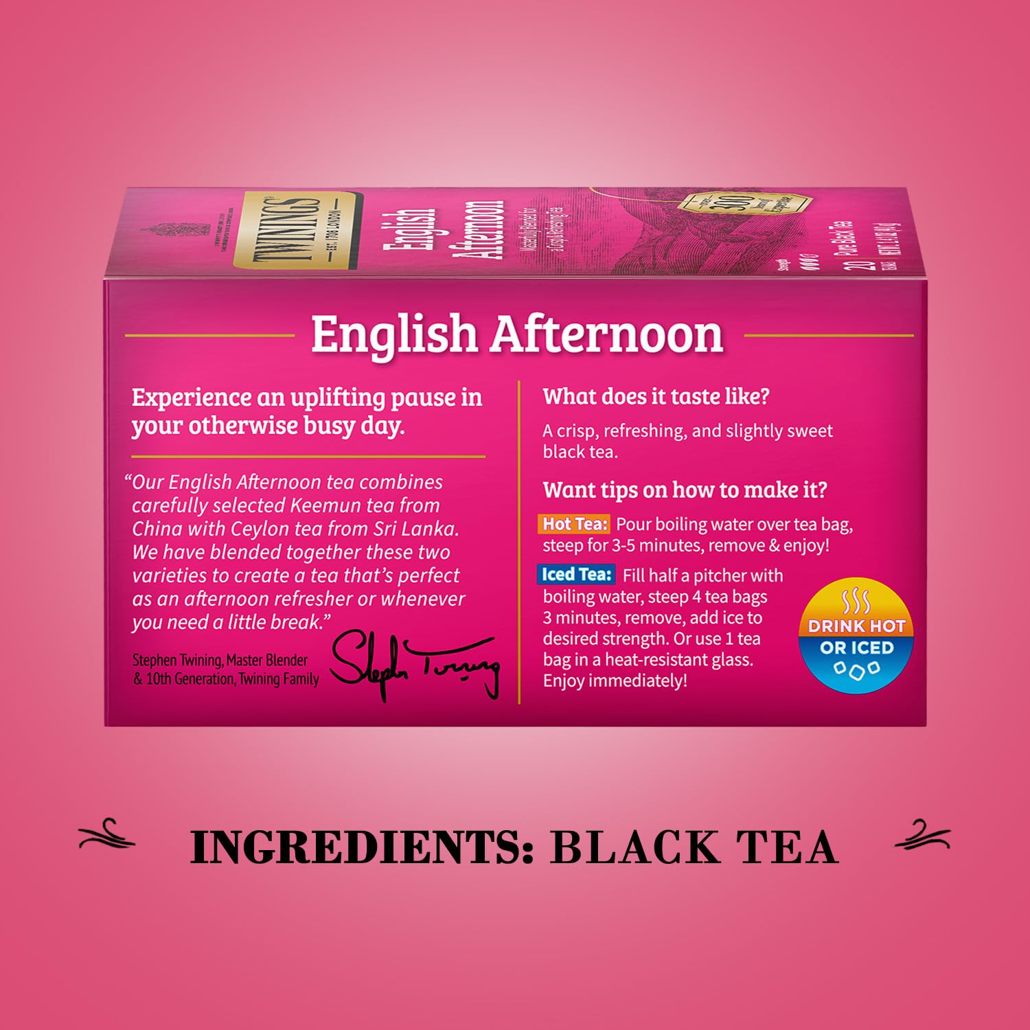 Twinings English Afternoon Tea steeped hot and served with milk for a comforting ritual.