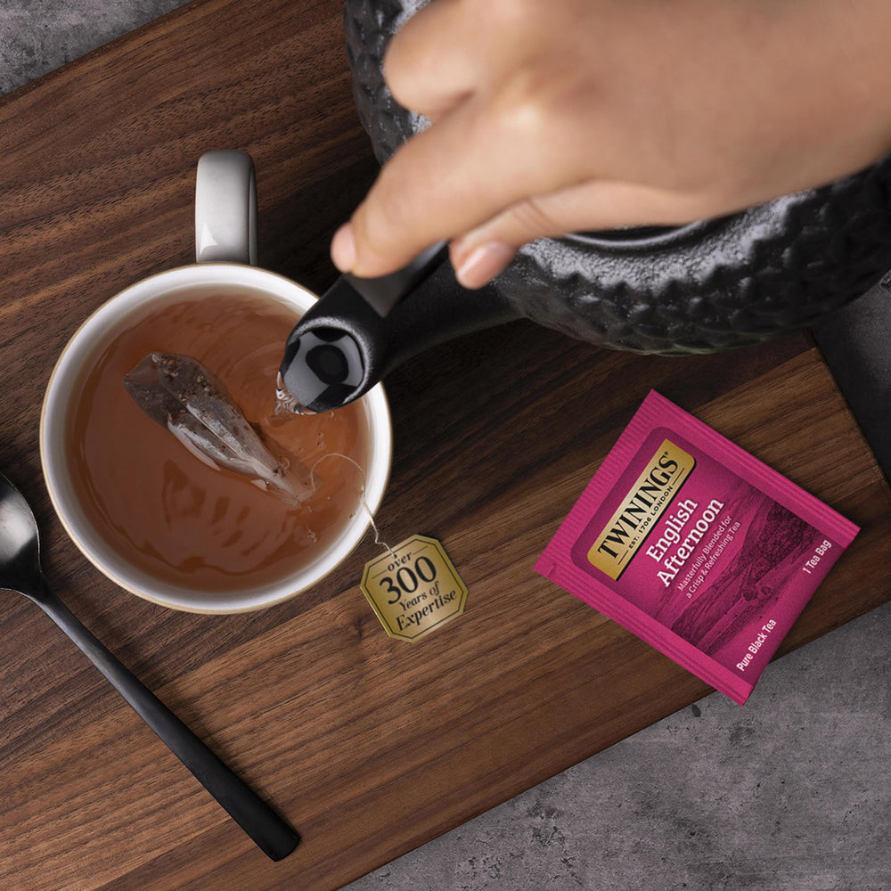 Twinings English Afternoon Tea packaging detail highlighting quality craftsmanship.