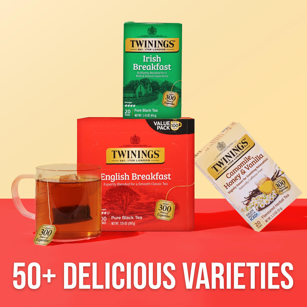 Twinings English Breakfast caffeinated blend energizes morning routines