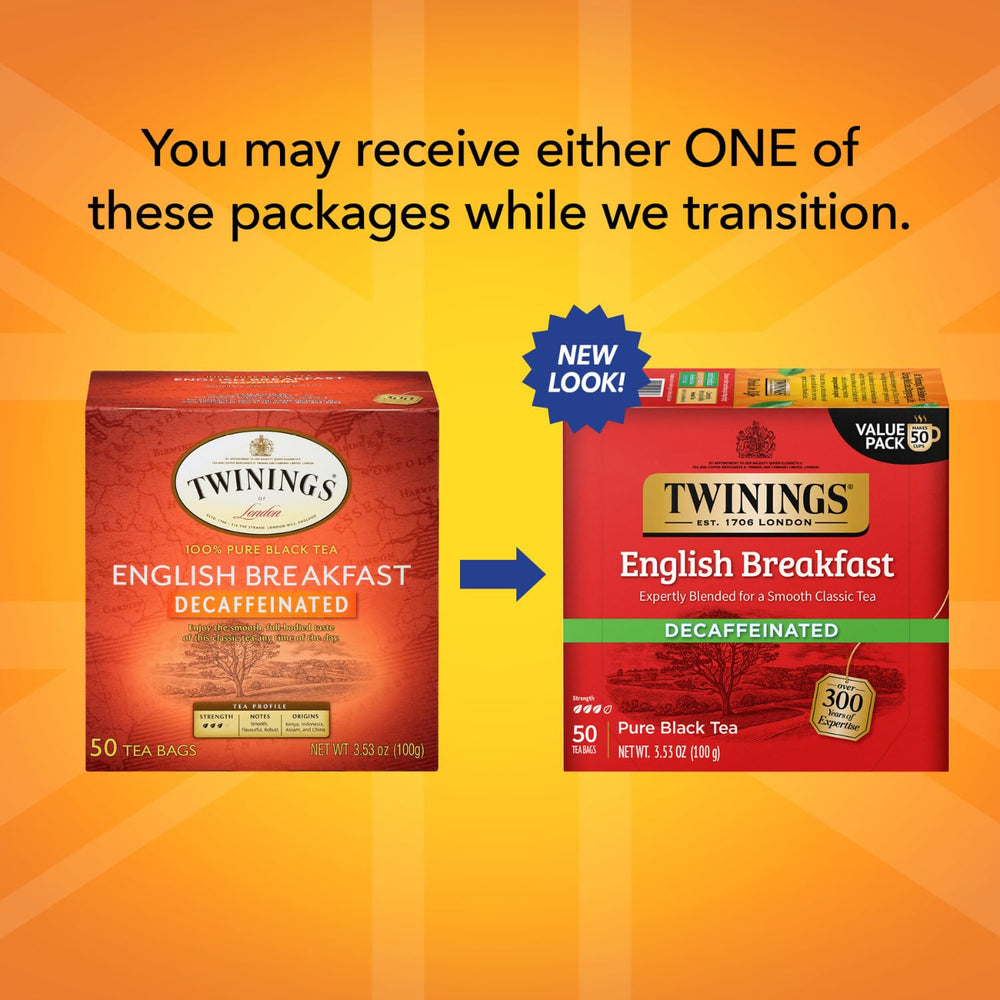 Twinings English Breakfast Decaf tea steeping illustrating rich aroma.
