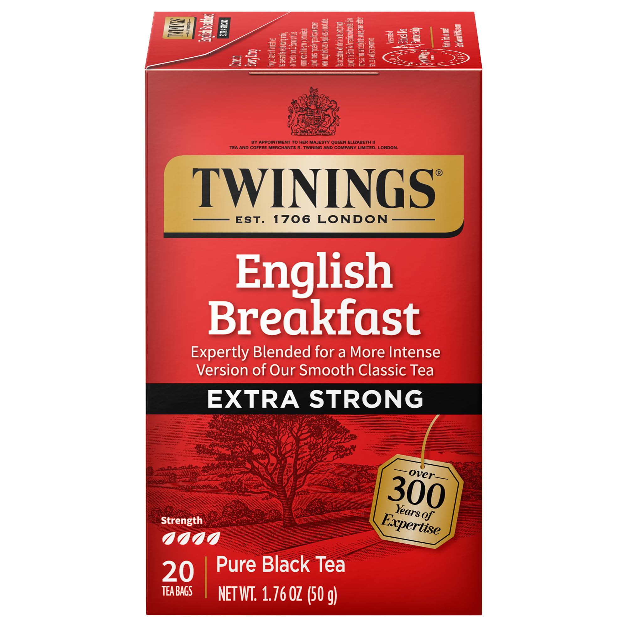 Twinings English Breakfast Extra Strong tea bags in steam-ready presentation for brisk mornings