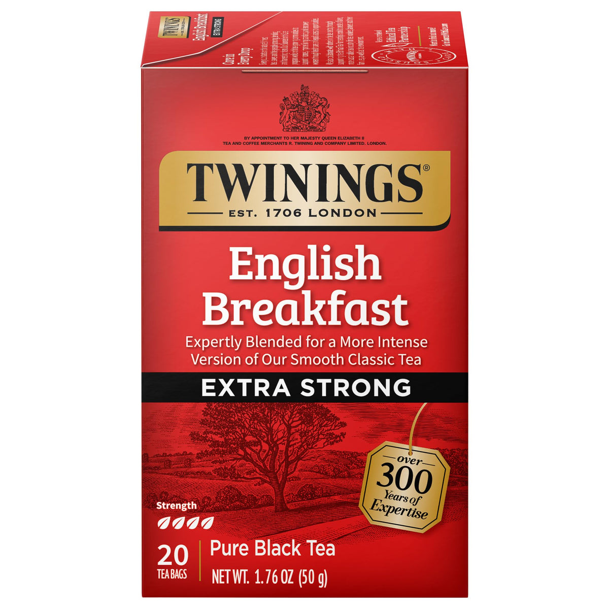 Twinings English Breakfast Extra Strong tea bags in steam-ready presentation for brisk mornings