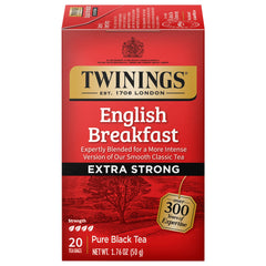 Twinings English Breakfast Extra Strong tea bags in steam-ready presentation for brisk mornings