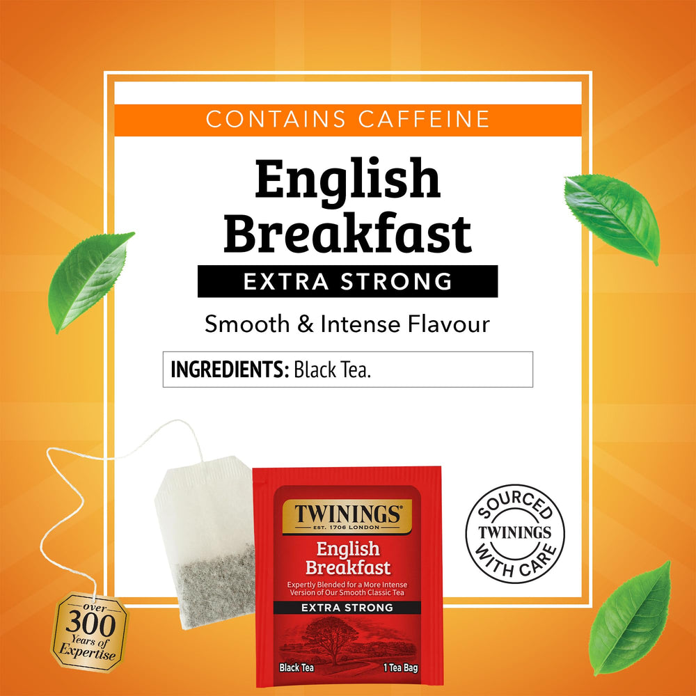 Twinings English Breakfast Extra Strong tea box packaging showing freshness