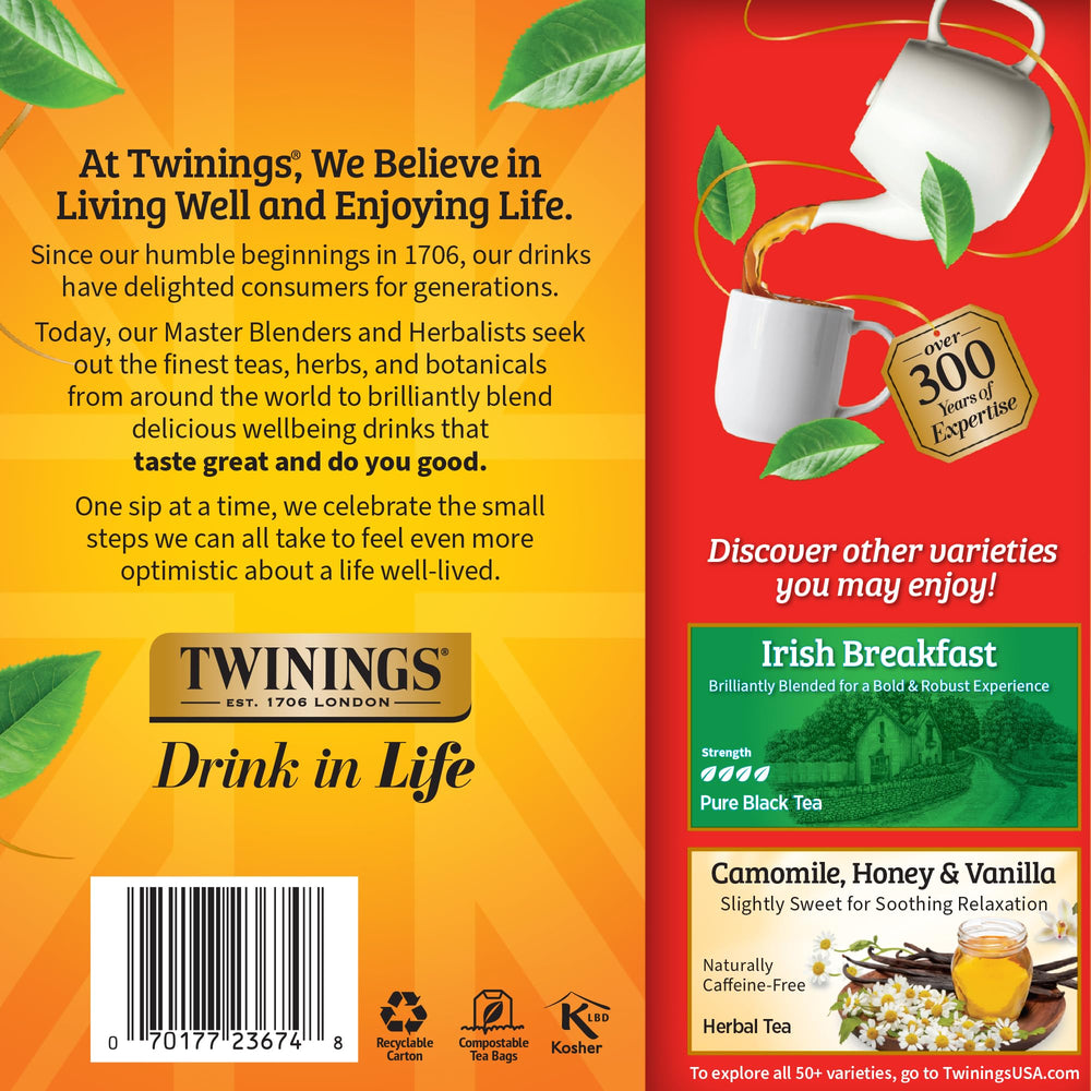 Twinings English Breakfast packaging highlighting a premium classic blend