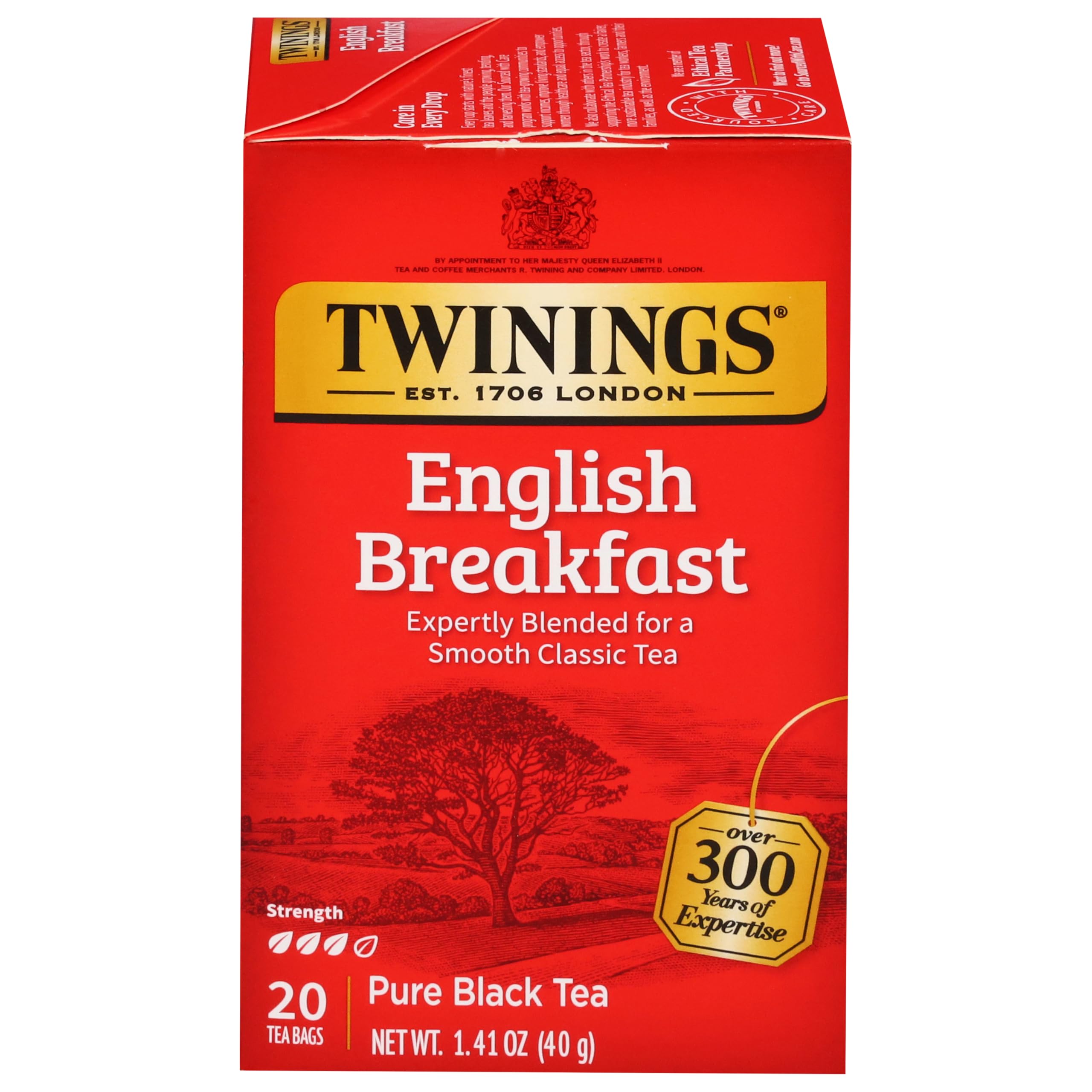 Twinings English Breakfast tea bags deliver a bold morning pick-me-up.