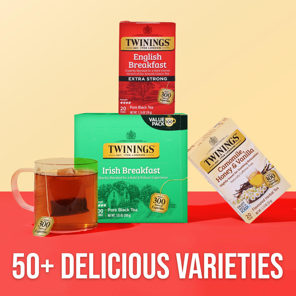 Twinings English Breakfast box with logo, perfect for home or office use.