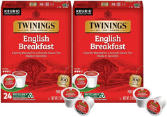 Twinings English Breakfast K-Cup pods in a two-box pack for convenient, everyday energy.