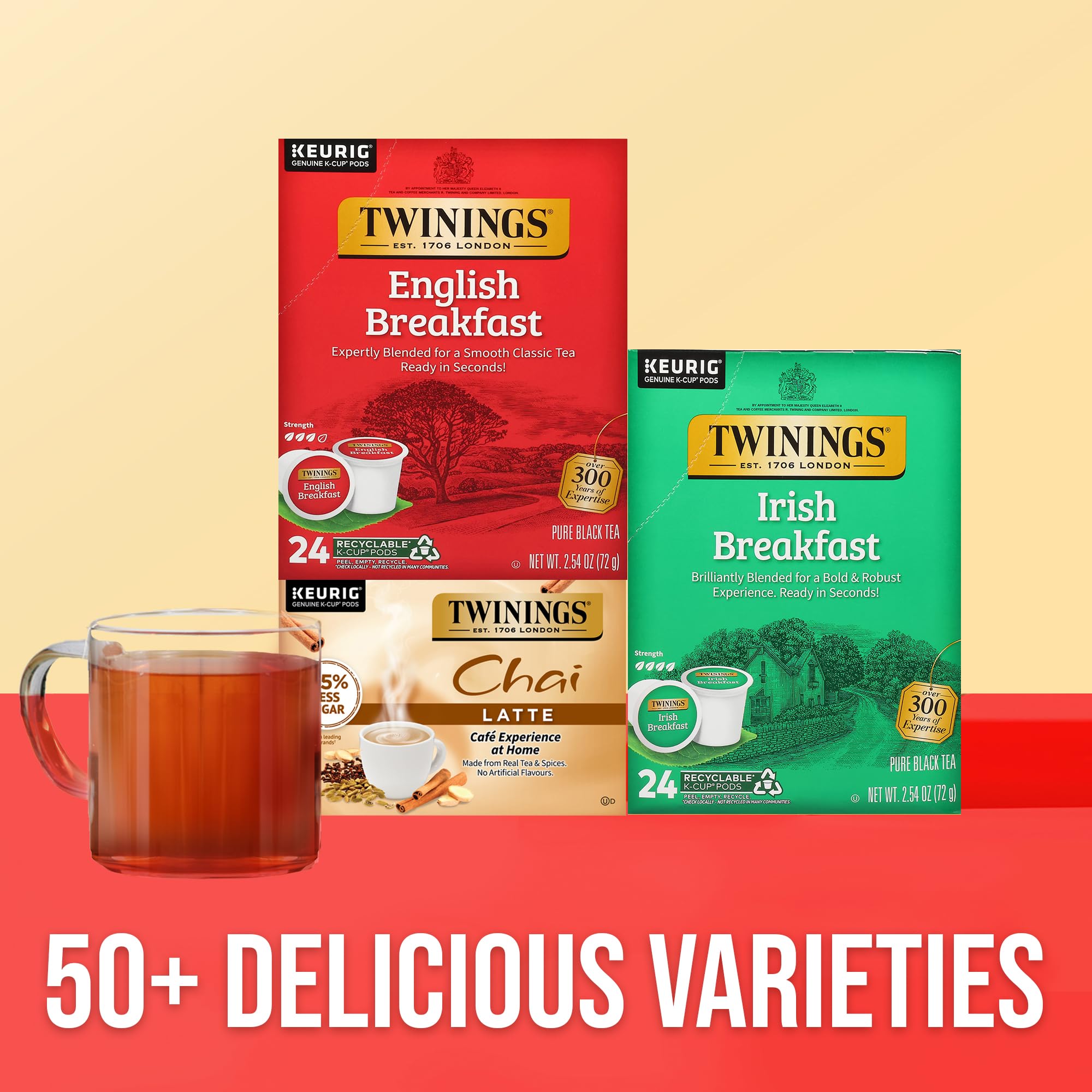Steaming Twinings English Breakfast cup shows bold aroma and smooth finish.