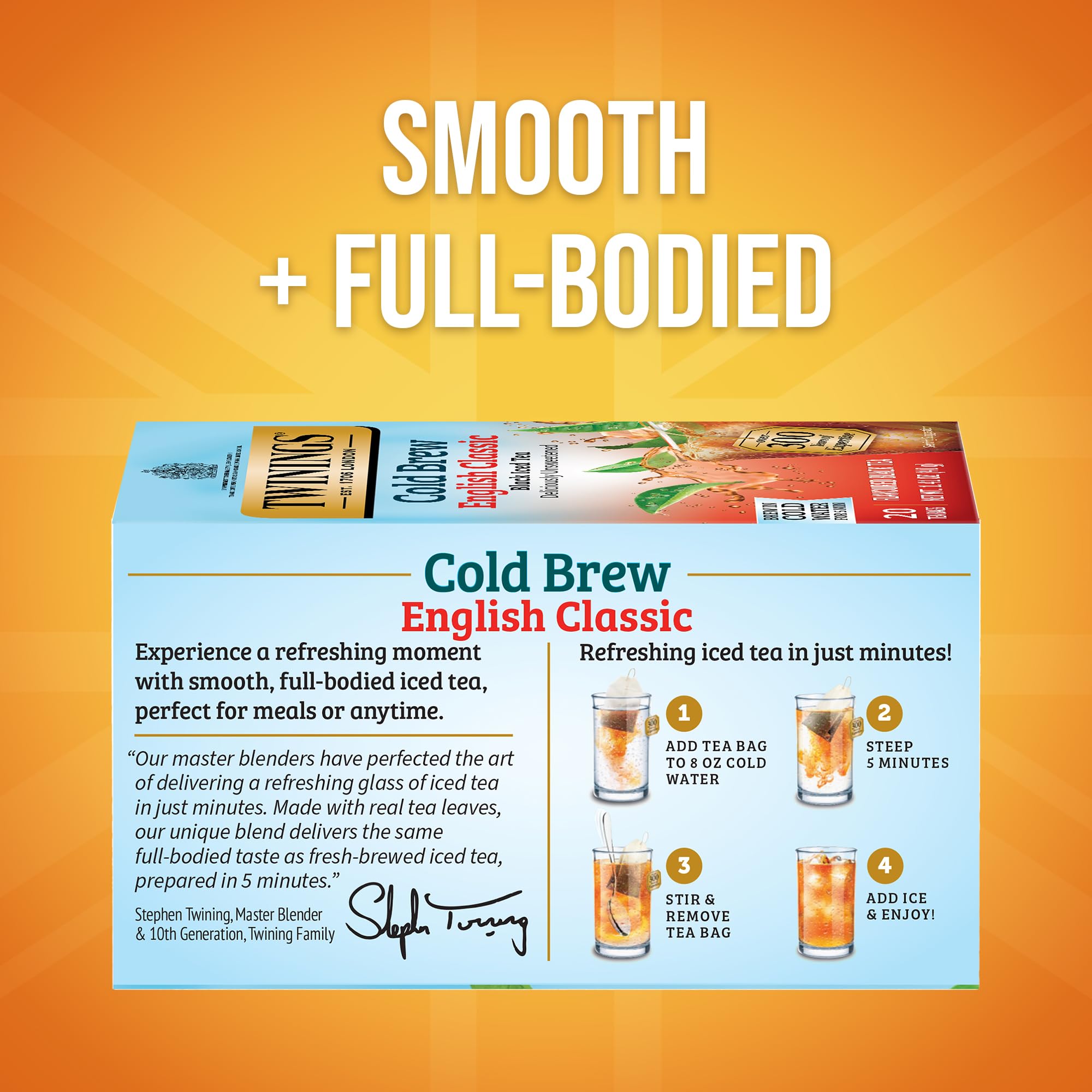 Twinings packaging displays a 20-count box for convenient on-the-go brewing.