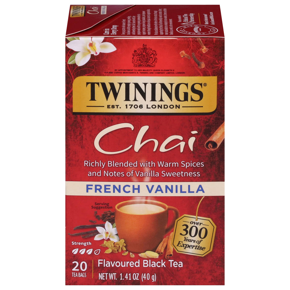 Twinings French Vanilla Chai tea bags with vanilla aroma for a cozy cup